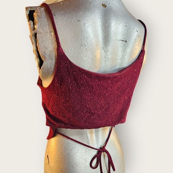 Vintage Jody Slouchy Neck Red Strappy Y2K Cropped Sparkly Tank - Picture 7 of 9